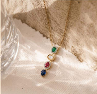 Tricolor Gemstone Pendant Necklace